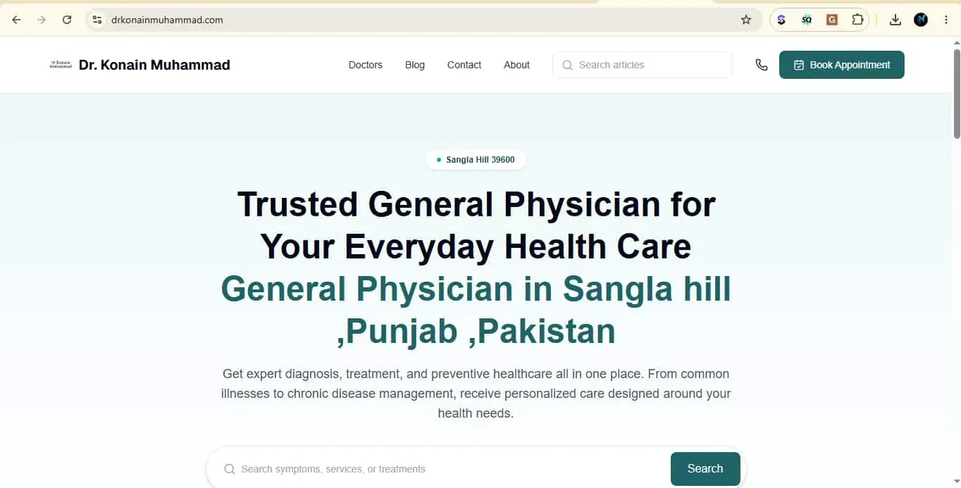 Dr. Konain Muhammad clinic website homepage